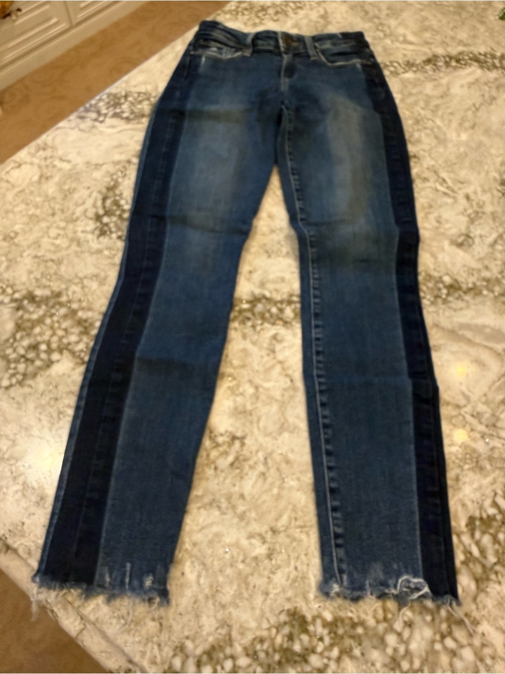 PAIGE Two-Tone Blue Straight Leg Jeans with Side Stripe